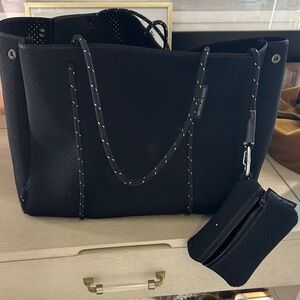 State of Escape Black Perforated Tote Bag with Pouch